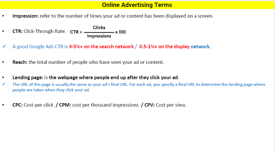 مصطلحات الإعلان عبر الإنترنت مثل CTR، CPC، CPM، وCPV وتأثيرها على أداء حملات SEM.
